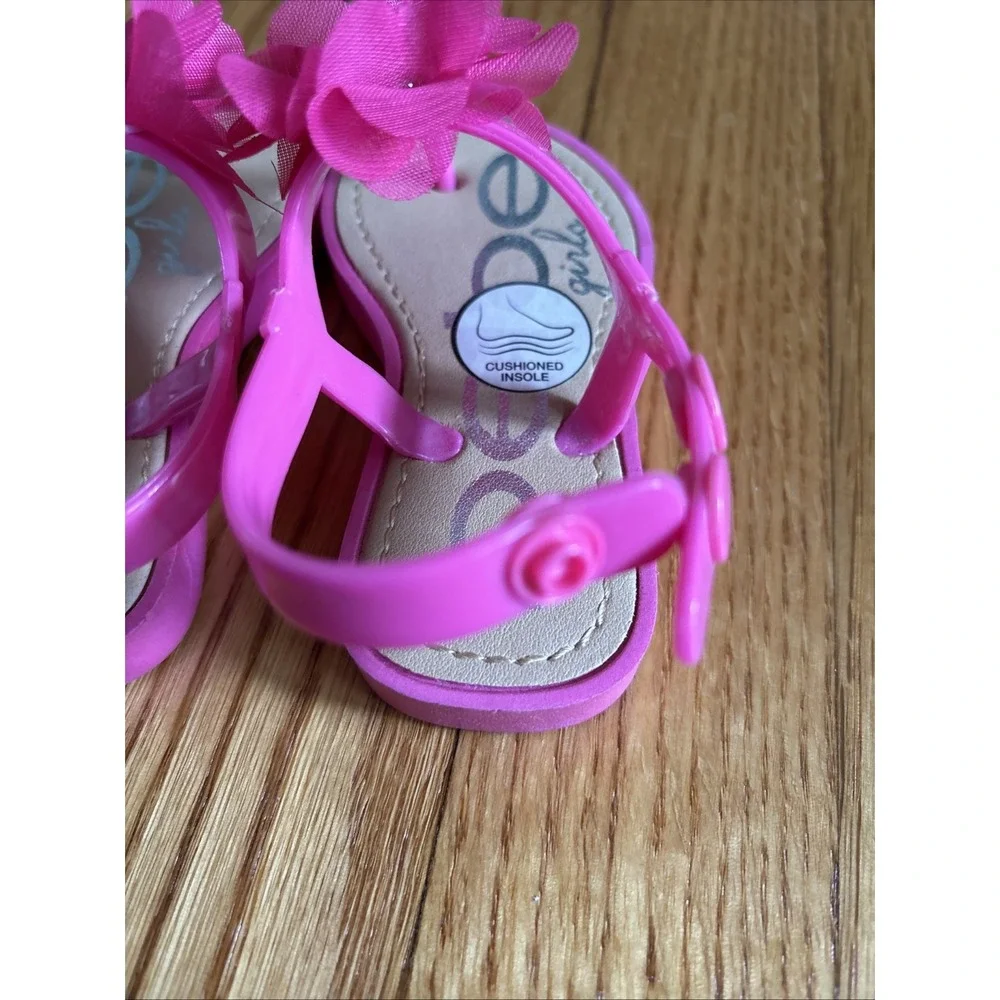 Bebe GIRLS S 5-6 Pink Plastic‎ Flower Summer Beach Strap Sandals Flats